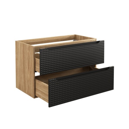Dulap lavoar Luxor Black, MDF, PAL melaminat, stejar uleiat/negru mat, 2 sertare, L.90 cm, LUXOR BLACK 82-90-2S