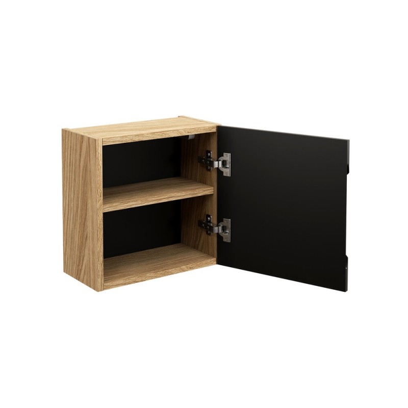 Dulap suspendat Luxor Black Qubik, MDF, PAL melaminat, stejar uleiat/negru mat, 1 usa, 35X35 cm, LUXOR BLACK 83-35-1DQ