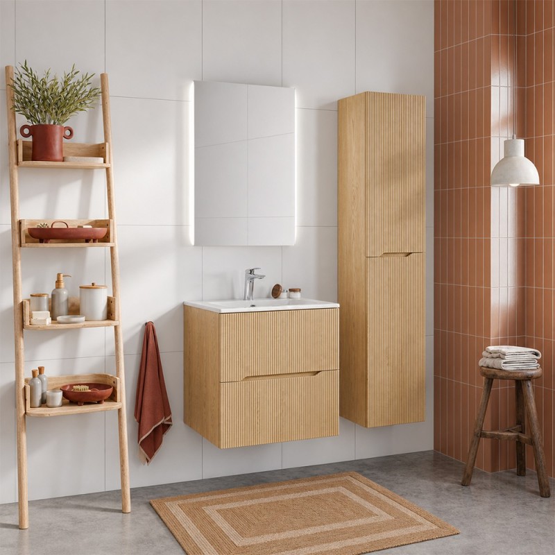 Dulap lavoar Nordic Cremona, MDF, PAL melaminat, stejar cremona, 2 sertare, L.60 cm, NORDIC CREMONA 82-60-46-2S