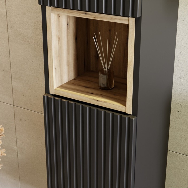 Dulap inalt Nova Black, MDF, PAL melaminat, negru mat, 2 usi, H.140 cm, NOVA BLACK D 80-03-2D(W80-02D)