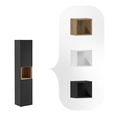 Dulap inalt Nova Black, MDF, PAL melaminat, negru mat, 2 usi, H.140 cm, NOVA BLACK D 80-03-2D(W80-02D)