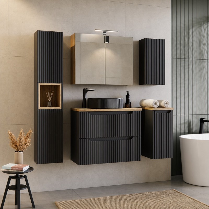 Dulap lateral Nova Black, MDF, PAL melaminat, negru mat, 1 usa, L.30 cm, NOVA BLACK D2 81-30-1D(W81-01D)