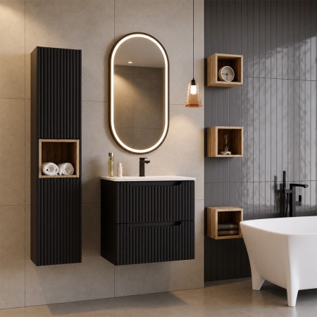 Dulap lavoar Nova Black, MDF, PAL melaminat, negru mat, 2 sertare, L.50 cm, NOVA BLACK D2 82-50-2S