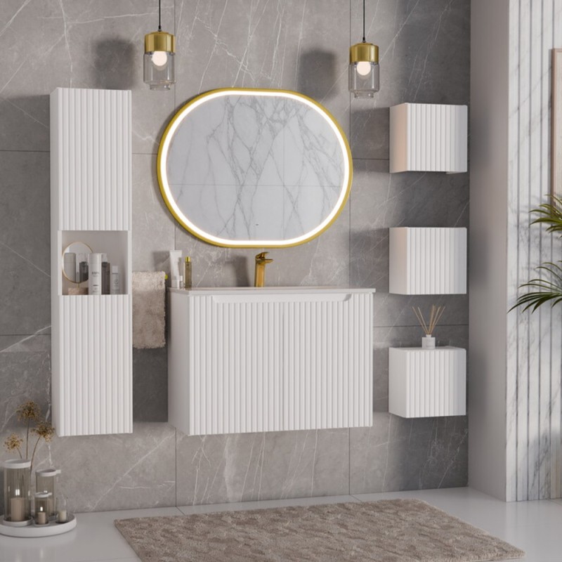 Dulap lavoar Nova White, MDF, PAL melaminat, alb, 2 usi, L.80 cm, NOVA WHITE 82-80-2D