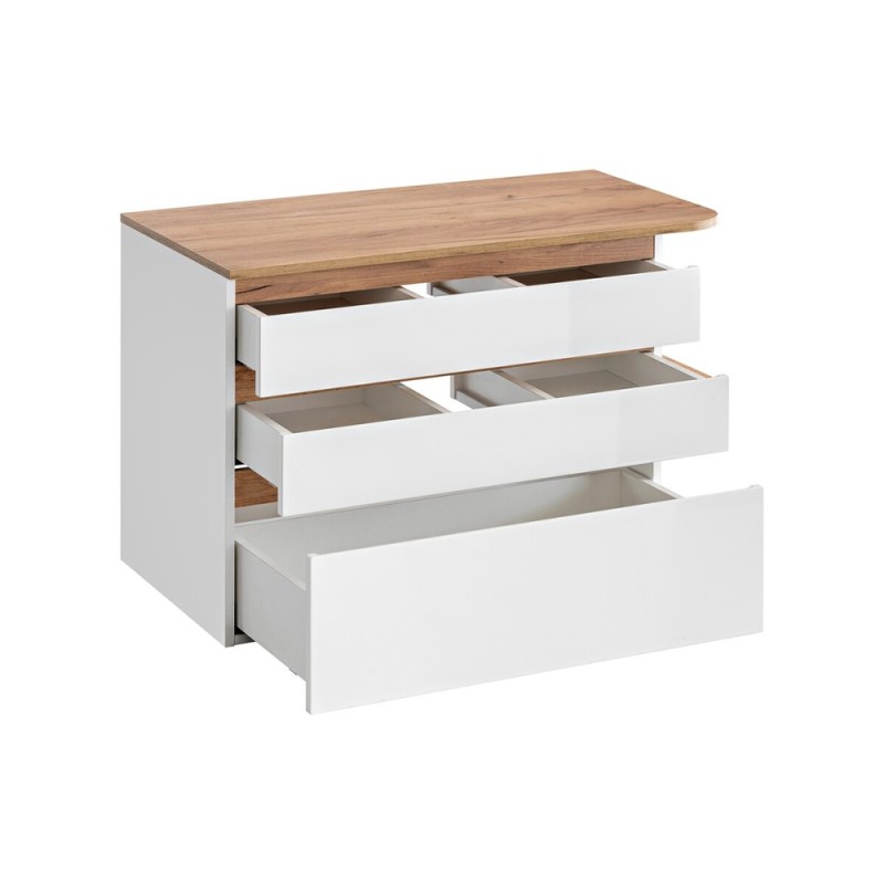 Dulap lavoar Platinum, MDF, PAL melaminat, alb, stejar auriu, 3 sertare, L.90 cm, PLATINUM 820 FSC