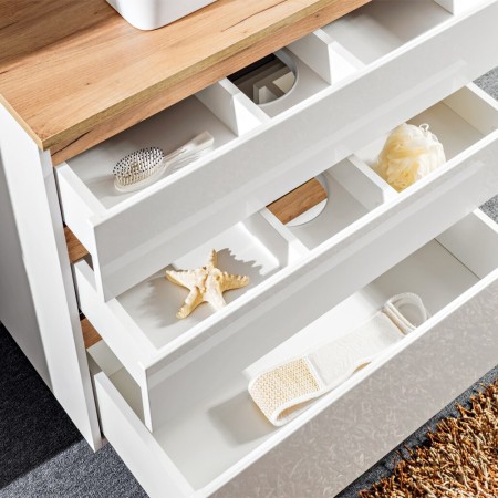 Dulap lavoar Platinum, MDF, PAL melaminat, alb, stejar auriu, 3 sertare, L.90 cm, PLATINUM 820 FSC
