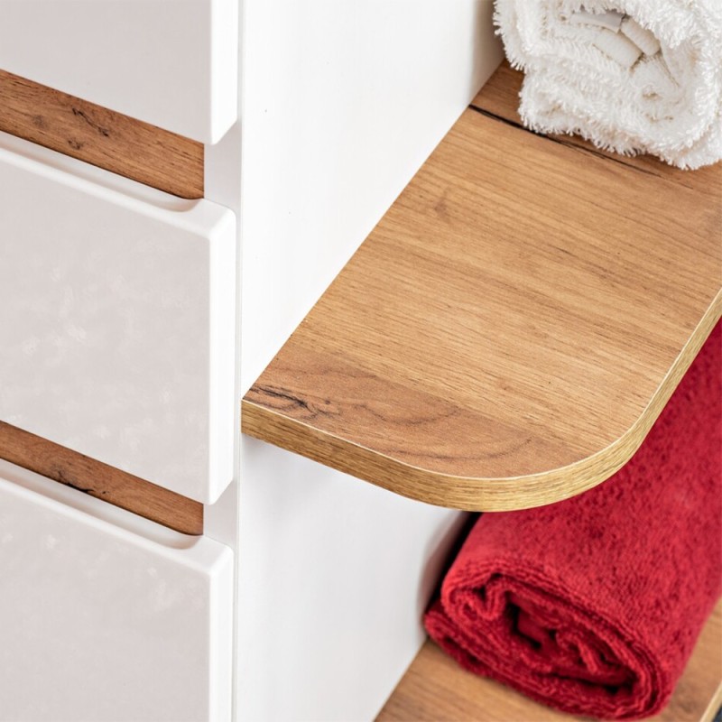 Dulap lavoar Platinum, MDF, PAL melaminat, alb, stejar auriu, 3 sertare, L.90 cm, PLATINUM 820 FSC