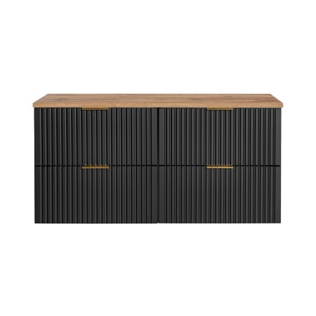 Set mobilier baie Adel Black, MDF, PAL melaminat, negru mat, blat stejar wotan, L.120 cm, SET - ADB B 120CM WOTAN