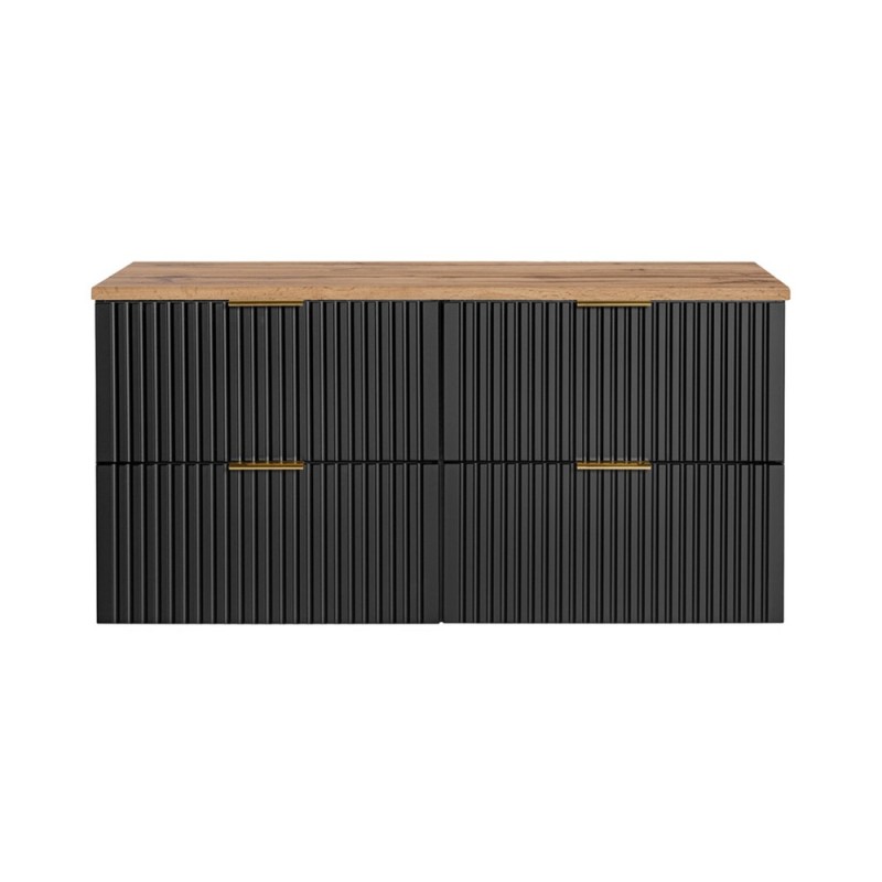 Set mobilier baie Adel Black, MDF, PAL melaminat, negru mat, blat stejar wotan, L.120 cm, SET - ADB B 120CM WOTAN