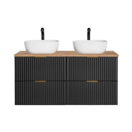 Set mobilier baie Adel Black, MDF, PAL melaminat, negru mat, blat stejar wotan, lavoare Smile 40, SET - ADB B 120CM WOTAN UN 6252