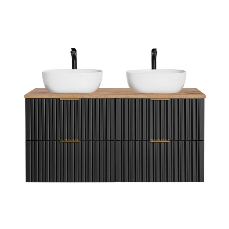 Set mobilier baie Adel Black, MDF, PAL melaminat, negru mat, blat stejar wotan, lavoare Smile 40, SET - ADB B 120CM WOTAN UN 6252