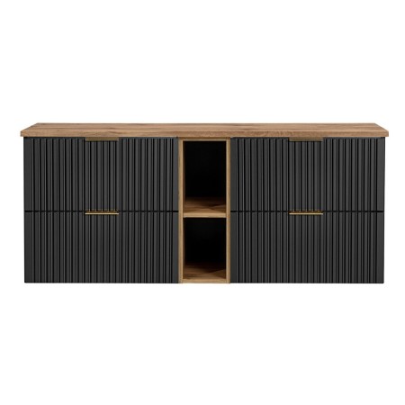 Set mobilier baie Adel Black, MDF, PAL melaminat, negru mat, blat stejar wotan, L.140 cm, SET - ADB B 140CM WOTAN 81-01 WOTAN