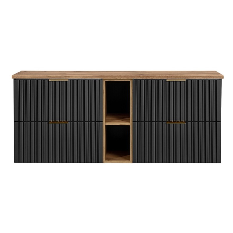 Set mobilier baie Adel Black, MDF, PAL melaminat, negru mat, blat stejar wotan, L.140 cm, SET - ADB B 140CM WOTAN 81-01 WOTAN