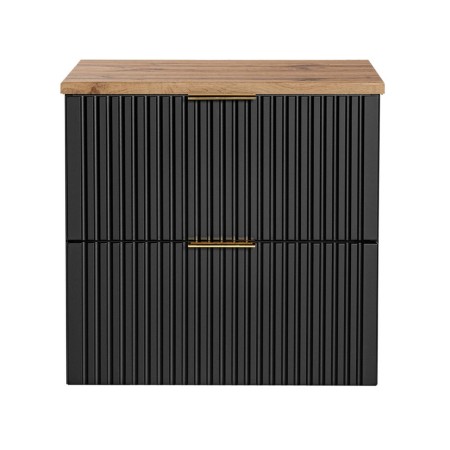 Set mobilier baie Adel Black, MDF, PAL melaminat, negru mat, blat stejar wotan, L.60 cm, SET - ADB B 60CM WOTAN