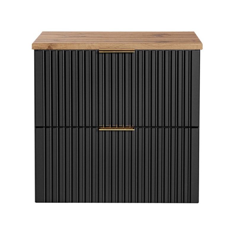 Set mobilier baie Adel Black, MDF, PAL melaminat, negru mat, blat stejar wotan, L.60 cm, SET - ADB B 60CM WOTAN