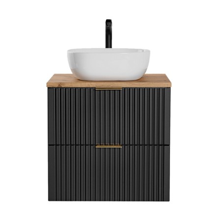 Set mobilier baie Adel Black, MDF, PAL melaminat, negru mat, blat stejar wotan, lavoar Smile 40, L.60 cm, SET - ADB B 60CM WOTAN UN. 6252