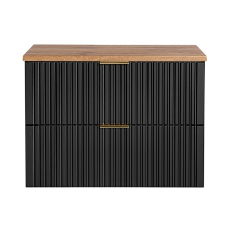Set mobilier baie Adel Black, MDF, PAL melaminat, negru mat, blat stejar wotan, L.80 cm, SET - ADB B 80CM WOTAN
