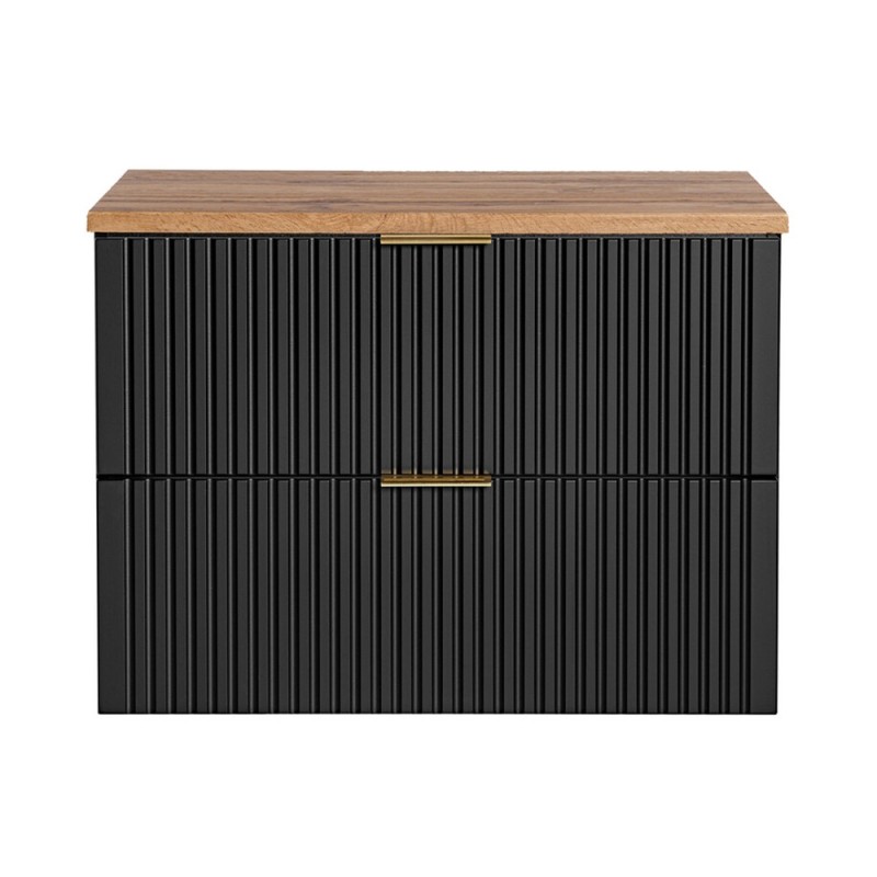 Set mobilier baie Adel Black, MDF, PAL melaminat, negru mat, blat stejar wotan, L.80 cm, SET - ADB B 80CM WOTAN