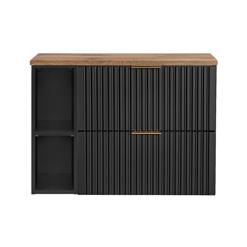 Set mobilier baie Adel Black, MDF, PAL melaminat, negru mat, blat stejar wotan, L.80 cm, SET - ADB B 80CM WOTAN 81-01 BLACK