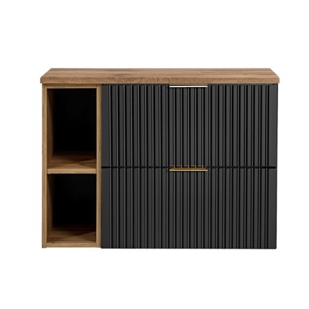 Set mobilier baie Adel Black, MDF, PAL melaminat, negru mat, blat stejar wotan, L.80 cm, SET - ADB B 80CM WOTAN 81-01 WOTAN
