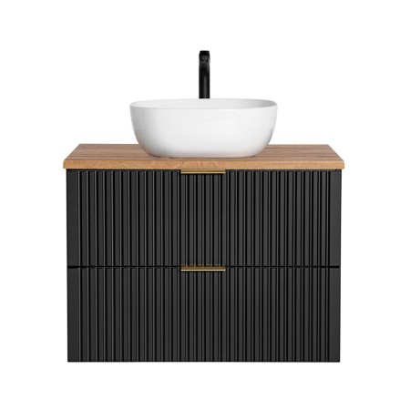 Set mobilier baie Adel Black, MDF, PAL melaminat, negru mat, blat stejar wotan, lavoar Smile 40, L.80 cm, SET - ADB B 80CM WOTAN UN 6252