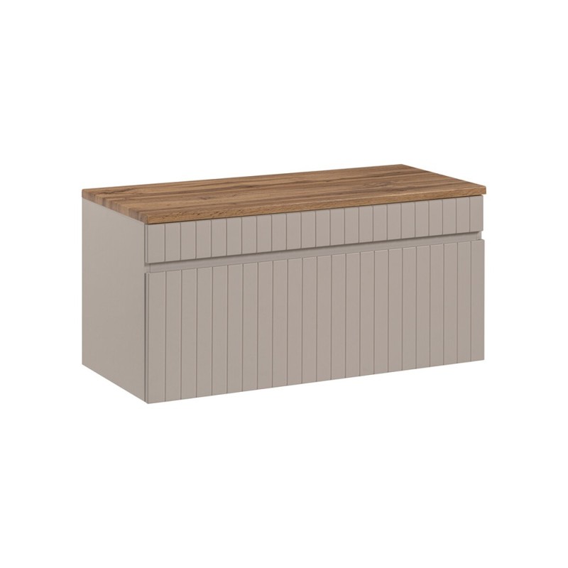 Set de mobilier baie Iconic Cashmere, MDF, PAL melaminat, cashmir mat, blat stejar evoke, L.100 cm, SET - ICC B 100 CM
