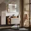 Set de mobilier baie Iconic Cashmere, MDF, PAL melaminat, cashmir mat, blat stejar evoke, lavoar Wiki, L.100 cm, dulap inalt H.160 cm, SET - ICC B 100 CM WIKI-MC 4 81-01 COAST EVOKE OAK
