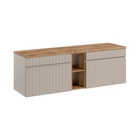 Set de mobilier baie Iconic Cashmere, MDF, PAL melaminat, cashmir mat, blat stejar evoke, L.140 cm, SET - ICC B 140 CM 81-01 COAST EVOKE OAK