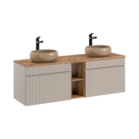 Set de mobilier baie Iconic Cashmere, MDF, PAL melaminat, cashmir mat, blat stejar evoke, L.140 cm, lavoare Wiki, SET - ICC B 140 CM WIKI-MC 81-01 COAST EVOKE OAK
