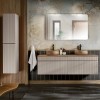 Set de mobilier baie Iconic Cashmere, MDF, PAL melaminat, cashmir mat, blat stejar evoke, lavoare Wiki, L.160 cm, dulap inalt H.160 cm, SET - ICC B 160 CM WIKI-MC 5