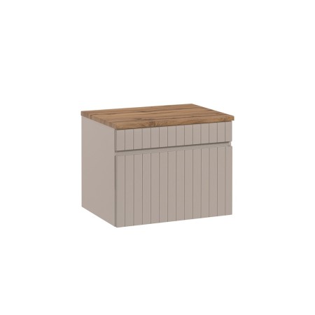 Set de mobilier baie Iconic Cashmere, MDF, PAL melaminat, cashmir mat, blat stejar evoke, L.60 cm, SET - ICC B 60 CM
