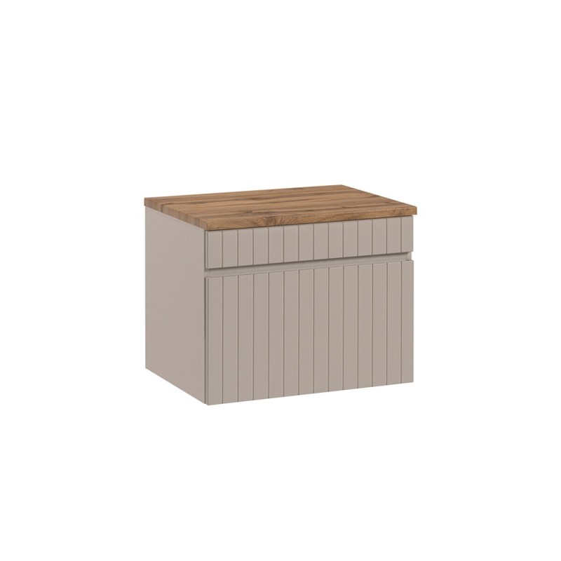 Set de mobilier baie Iconic Cashmere, MDF, PAL melaminat, cashmir mat, blat stejar evoke, L.60 cm, SET - ICC B 60 CM