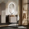Set de mobilier baie Iconic Cashmere, MDF, PAL melaminat, cashmir mat, blat stejar evoke, lavoar Wiki, L.60 cm, dulap inalt H.160 cm, SET - ICC B 60 CM WIKI-MC 1