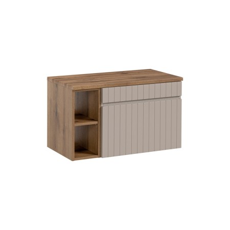 Set de mobilier baie Iconic Cashmere, MDF, PAL melaminat, cashmir mat, blat stejar evoke, L.80 cm, SET - ICC B 80 CM 81-01 COAST EVOKE OAK
