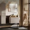 Set de mobilier baie Iconic Cashmere, MDF, PAL melaminat, cashmir mat, blat stejar evoke, lavoar Wiki, L.80 cm, dulap inalt H.160 cm, SET - ICC B 80 CM UN WIKI MC 2