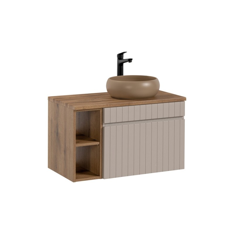 Set de mobilier baie Iconic Cashmere, MDF, PAL melaminat, cashmir mat, blat stejar evoke, L.80 cm, lavoar Wiki, SET - ICC B 80 CM WIKI-MC 81-01 COAST EVOKE OAK