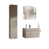 Set de mobilier baie Iconic Cashmere, MDF, PAL melaminat, cashmir mat, blat stejar evoke, lavoar Sky, L.80 cm, dulap inalt H.160 cm, SET - ICC SKY 80CM