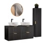 Set mobilier baie Adel Black, MDF, PAL melaminat, negru mat, lavoare Smile 40, L.120 cm, dulap inalt H.140 cm si oglinda LED, SET -ADB B 120 CM SMILE 40 4
