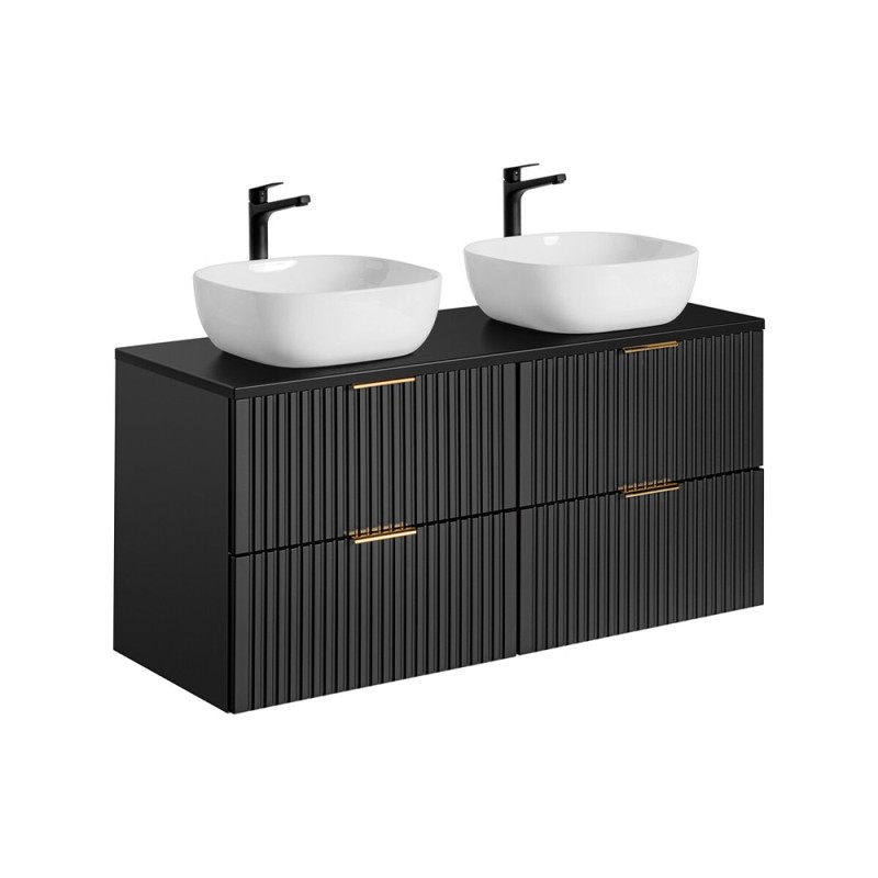 Set mobilier baie Adel Black, MDF, PAL melaminat, blat negru mat, lavoare Smile 40, SET -ADB B 120 CM SMILE 40