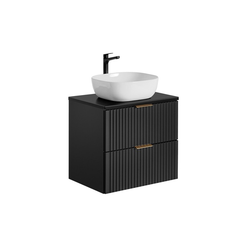 Set mobilier baie Adel Black, MDF, PAL melaminat, blat negru mat, lavoar Smile 40, L.60 cm, SET -ADB B 60 CM SMILE 40