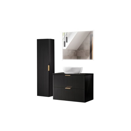 Set mobilier baie Adel Black, MDF, PAL melaminat, negru mat, lavoar Smile 40, L.80 cm, dulap inalt H.140 cm si oglinda LED, SET -ADB B 80 CM SMILE 40 3