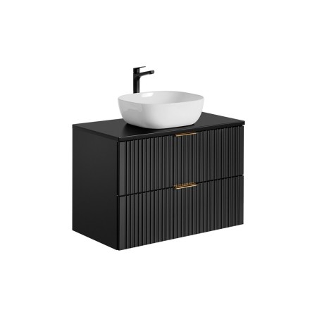 Set mobilier baie Adel Black, MDF, PAL melaminat, blat negru mat, lavoar Smile 40, L.80 cm, SET -ADB B 80 CM SMILE 40