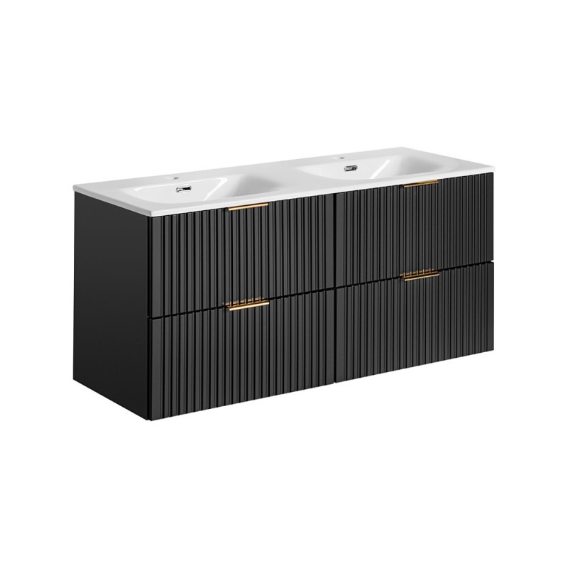 Set mobilier baie Adel Black, MDF, PAL melaminat, negru mat, lavoar SKY 120, L.120 cm, SET -ADB SKY 120 CM