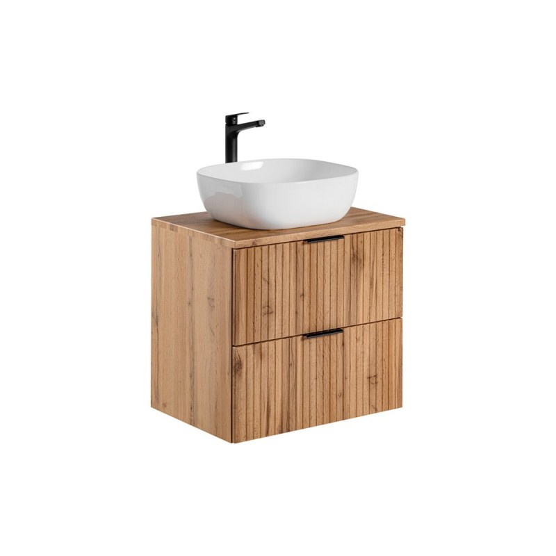 Set mobilier baie Adel Oak, MDF, PAL melaminat, blat stejar wotan, L.60 cm, lavoar Smile 40, SET -ADO B 60 CM SMILE 40