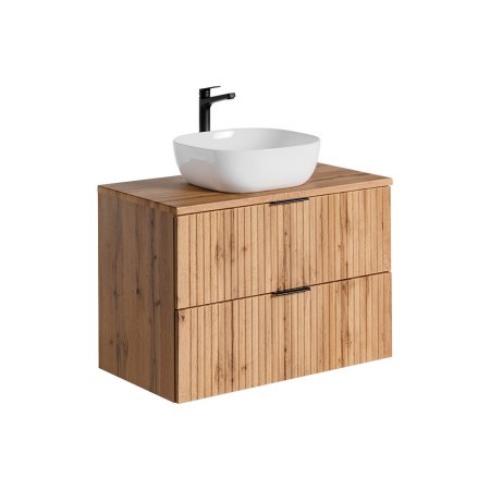 Set mobilier baie Adel Oak, MDF, PAL melaminat, blat stejar wotan, L.80 cm, lavoar Smile 40, SET -ADO B 80 CM SMILE 40