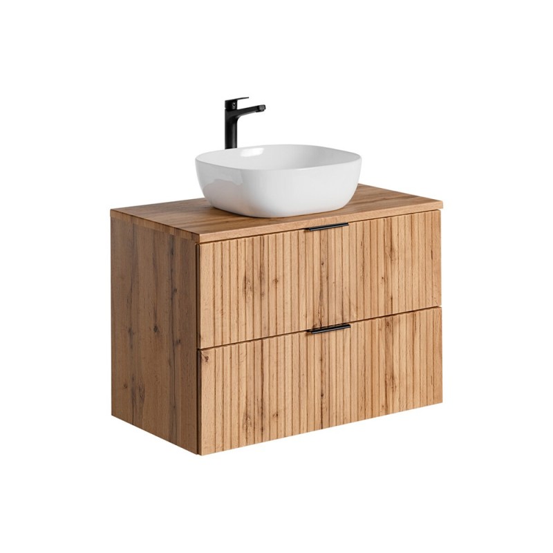 Set mobilier baie Adel Oak, MDF, PAL melaminat, blat stejar wotan, L.80 cm, lavoar Smile 40, SET -ADO B 80 CM SMILE 40