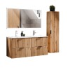 Set mobilier baie Adel Oak, MDF, PAL melaminat, blat stejar wotan, lavoare Sky 120, L.120 cm, dulap inalt H.140 cm si oglinda LED, SET -ADO SKY 120 CM 3