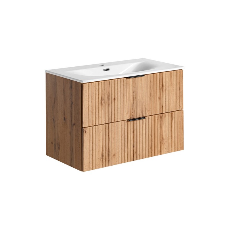 Set mobilier baie Adel Oak, MDF, PAL melaminat, stejar wotan, lavoar Sky 80, L.80 cm, SET -ADO SKY 80 CM