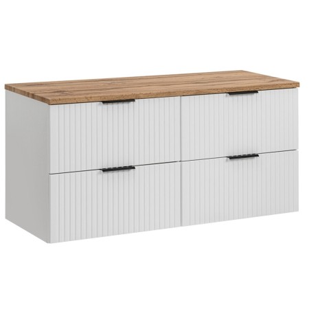 Set mobilier baie Adel White, MDF, PAL melaminat, blat stejar wotan, L.120 cm, SET -ADW B 120 CM