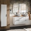 Set mobilier baie Adel White, MDF, PAL melaminat, blat stejar wotan, lavoare Anna gri, L.120 cm, dulap inalt H.140 cm si oglinda, SET -ADW B 120 CM ANNA 2